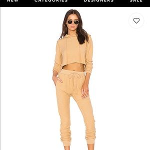 Danielle Guizio Camel Khaki sweatsuit.